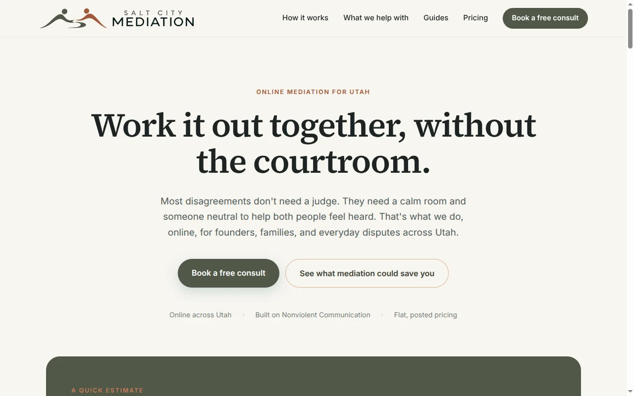 Salt City Mediation website, built by Blockchain Solutions